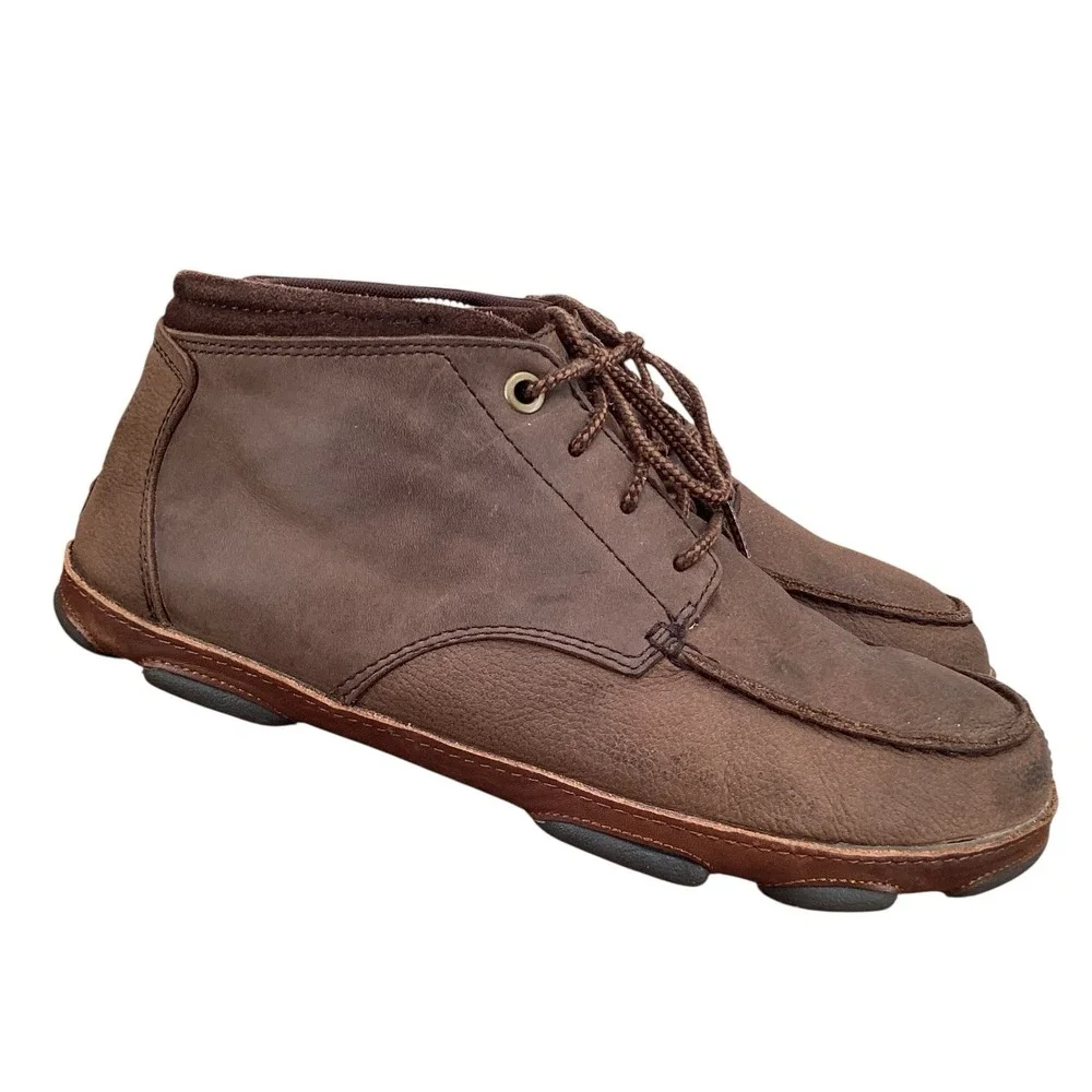 OluKai Hamakua Leather Chukka Saddle Shoes Boots Mens Size 9 Brown